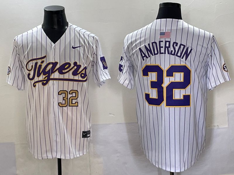 Men 2025 LSU Tigers #32 Anderson White stripe Joint Name Nike NCAA Jersey style 3